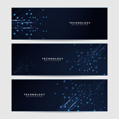 Fototapeta na wymiar Set of blue futuristic science technology network particles waves lines mesh AI banner background. Vector abstract graphic design banner pattern background web template.