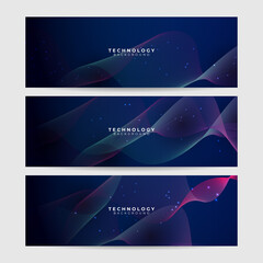 Set of blue futuristic science technology network particles waves lines mesh AI banner background. Vector abstract graphic design banner pattern background web template.