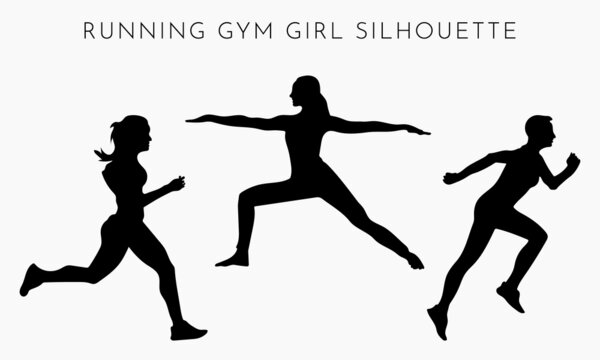 Running gym girl silhouette isolated on vector illustration