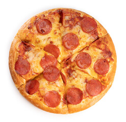 Spicy Pepperoni Pizza isolated on white background, Pepperoni Pizza on white background With clipping path.