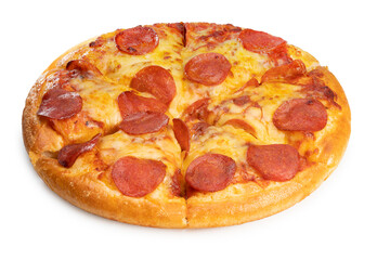 Spicy Pepperoni Pizza isolated on white background, Pepperoni Pizza on white background With clipping path.