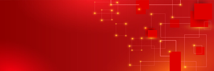 Futuristic technology digital abstract red colorful design banner. Abstract red banner background with particles and wave shapes. Vector abstract graphic design banner pattern background web template.