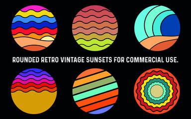 Rounded Retro Vintage Sunsets for commercial use.