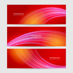 Futuristic technology digital abstract red colorful design banner. Abstract red banner background with particles and wave shapes. Vector abstract graphic design banner pattern background web template.