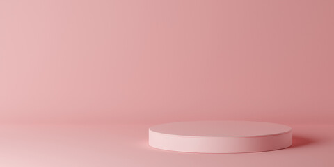 Pink cylinder empty podium mockup. Abstract minimal design studio scene. Realistic 3d render background.