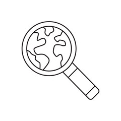 Searching location,  World in a magnifying glass icon line style icon, style isolated on white background