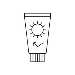 Sun Block Lotion Bottle icon in outline style isolated on white background