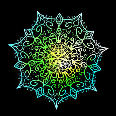 Mandala colorful pattern on black isolated background