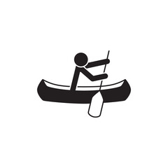 Canoe icon, canoeing lake icon in black flat glyph, filled style isolated on white background