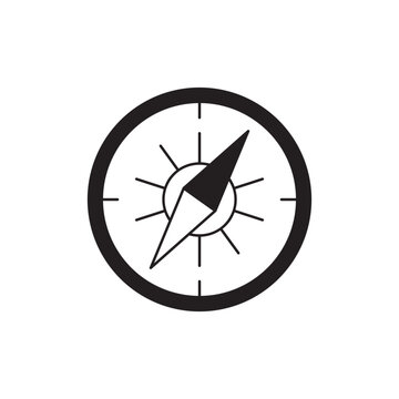 Camping compass icon in black flat glyph, filled style isolated on white background