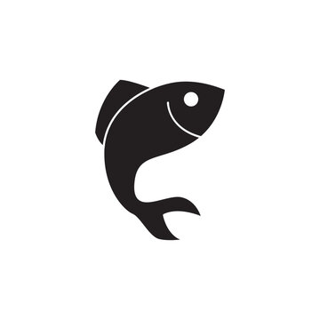 Fish, fishing sign icon in black flat glyph, filled style isolated on white background