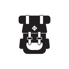 Backpack, camping bag icon in black flat glyph, filled style isolated on white background