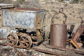 Vintage Old Rusted Mining Cart Equipment in Famous Jerome State Historic Arizona Park