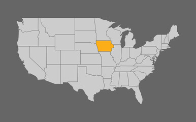 Obraz premium Map of the United States with Iowa highlight