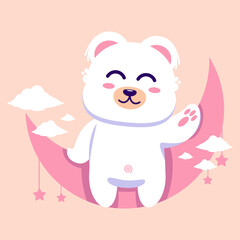 Cartoon illustration of a bear with a cute ramadan theme. suitable for children
