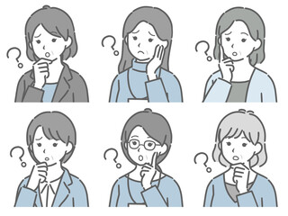 疑問に思う中年女性の斜め向き上半身セット