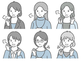 怒る中年女性の斜め向き上半身セット