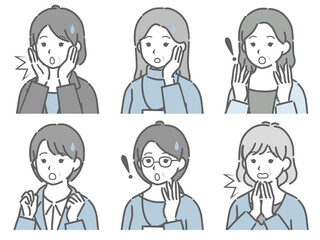 驚く中年女性の斜め向き上半身セット