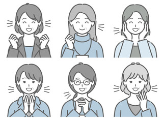 喜ぶ中年女性の上半身セット