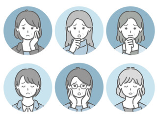 困る中年女性の丸アイコンセット