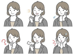 スーツの中年女性の斜め向き表情セット