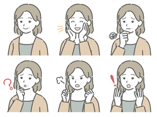 中年女性の斜め向き表情セット