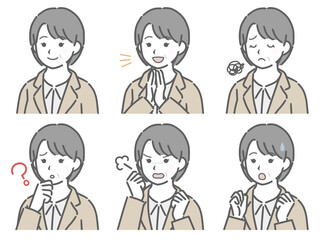 スーツの中年女性の斜め向き表情セット