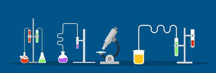 Chemical Laboratory Equipment with Microscope. Chemistry and Scientific Experiments Concept Vector