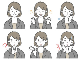 スーツの中年女性の色々な表情