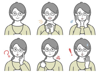 私服の中年女性社員の色々な表情