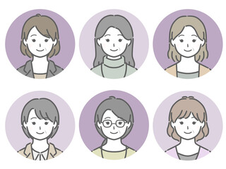 中年女性の丸アイコンセット