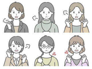 怒る中年女性の上半身セット