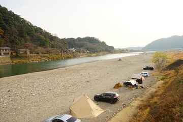 Camp Site along Nagara-gawa River in Gifu, Japan - 日本 岐阜県 長良川 キャンプ