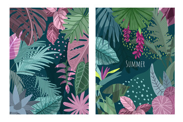 Set of two cards with tropical leaves.