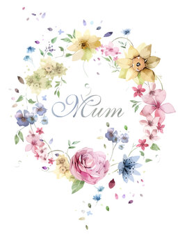Hand Drawn Mother's Day illustration Vector, Floral Mother's Day Background Drawing Watercolor