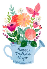 Hand Drawn Mother's Day illustration Vector, Floral Mother's Day Background Drawing Watercolor