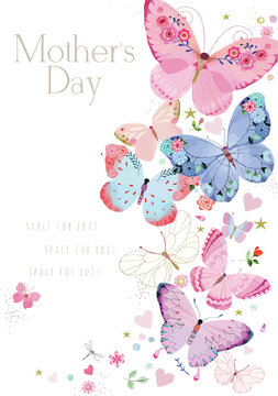 Hand Drawn Mother's Day illustration Vector, Floral Mother's Day Background Drawing Watercolor