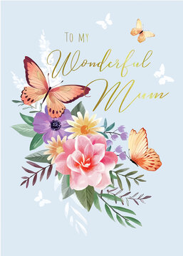 Hand Drawn Mother's Day illustration Vector, Floral Mother's Day Background Drawing Watercolor