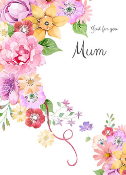 Hand Drawn Mother's Day illustration Vector, Floral Mother's Day Background Drawing Watercolor