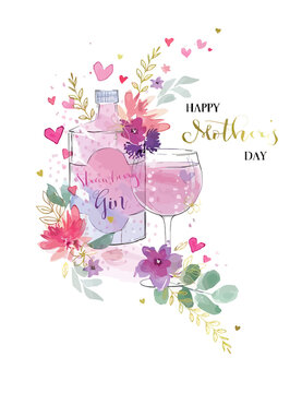 Hand Drawn Mother's Day illustration Vector, Floral Mother's Day Background Drawing Watercolor