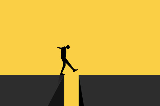 Businessman Crossing Building, Symbol Of Overcoming Challenges, Barriers, Obstacles, Risk Concept