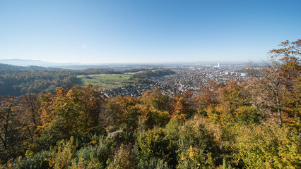 view to the city of basel in switzerland on a beautiful day in autum.