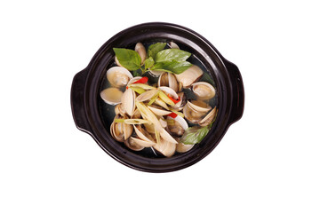 Steamed clams with lemongrass, a very popular street food in Vietnam and Thailand