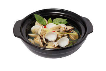 Steamed clams with lemongrass, a very popular street food in Vietnam and Thailand