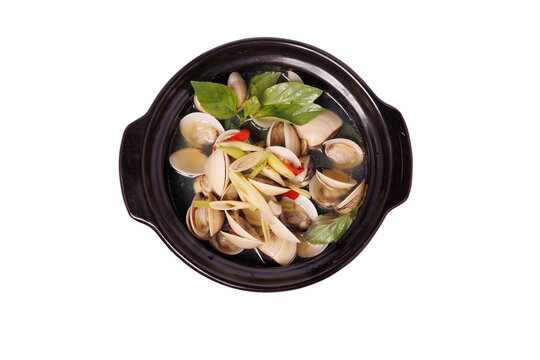 Steamed clams with lemongrass, a very popular street food in Vietnam and Thailand