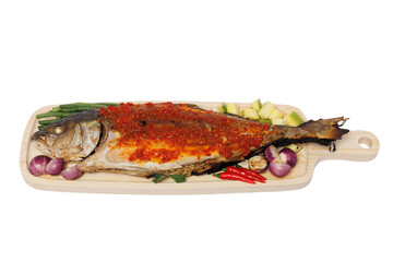 Grilled sea fish with tomato sauce, delicious food