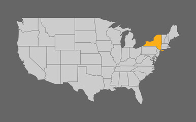Map of the United States with New York highlight