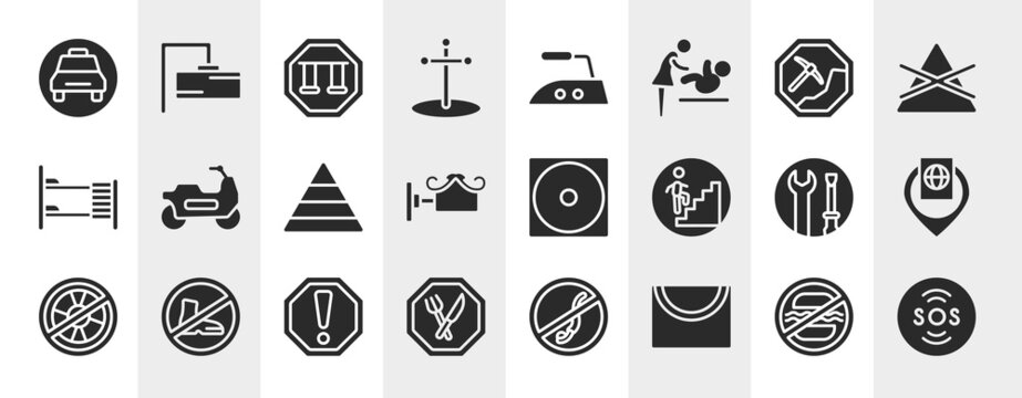 swimming pool rules filled icons set. editable glyph icons such as taxi stop, cross stuck in ground, mining work zone, motorbike riding, dry low heat, inmigration check point, caution, drying line