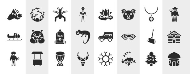 africa filled icons set. editable glyph icons such as avalanche, trainer, pendant, beaver, , cabin, african drum, hibernation vector.