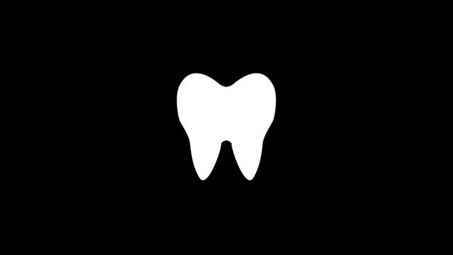 White picture of tooth on a black background. human tooth. Distortion liquid style transition icon for your project. 4K video animation for motion graphics and compositing.